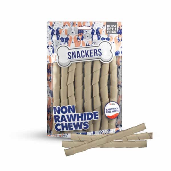 Snackers Non Rawhide Chews Sandwich Roll White Dog Treats | 225 G