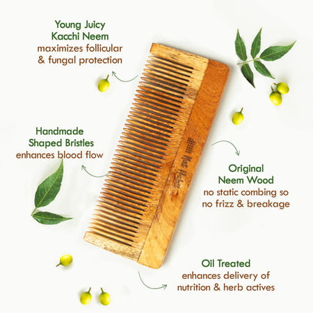 Nat Habit Kacchi Neem Fine Tooth Wooden Comb For Daily Styling Soaked In 17 Herbs & Oils
