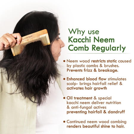 Nat Habit Kacchi Neem Fine Tooth Wooden Comb For Daily Styling Soaked In 17 Herbs & Oils