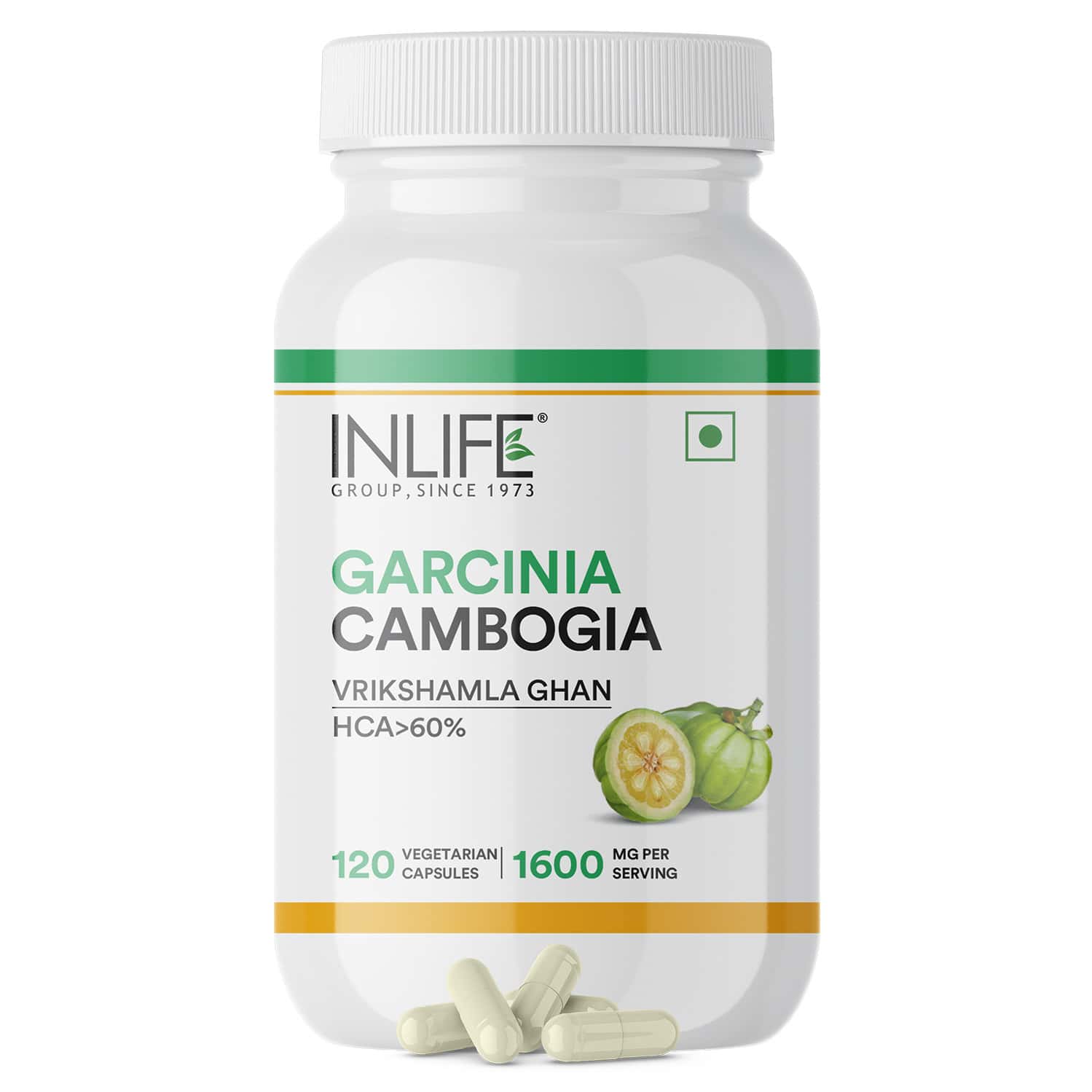 Inlife Pure Garcinia Cambogia Fruit 60% Hca Weight Management Herbs 1600mg - 120 Vegetarian Capsules