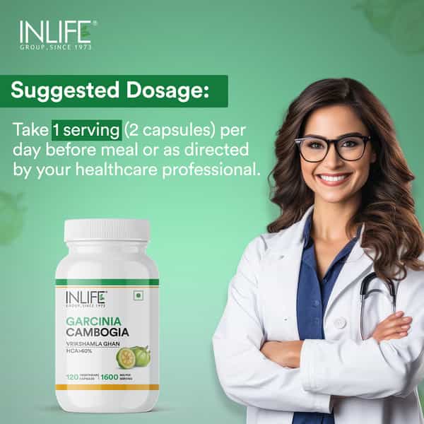Inlife Pure Garcinia Cambogia Fruit 60% Hca Weight Management Herbs 1600Mg - 120 Vegetarian Capsules