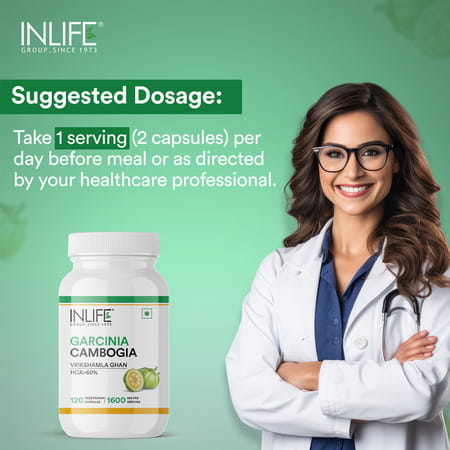 Inlife Pure Garcinia Cambogia Fruit 60% Hca Weight Management Herbs 1600mg - 120 Vegetarian Capsules