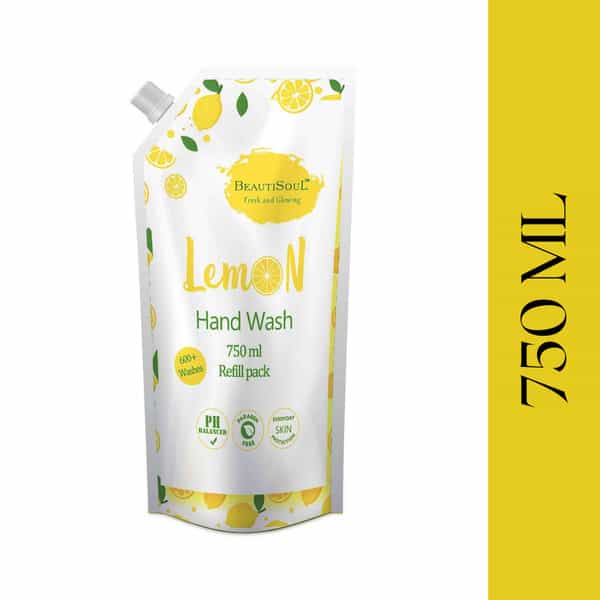 Beautisoul Lemon Handwash With Pure Lemon & Glycerin - 750 Ml Refill Pouch|Ph Balanced Handwash
