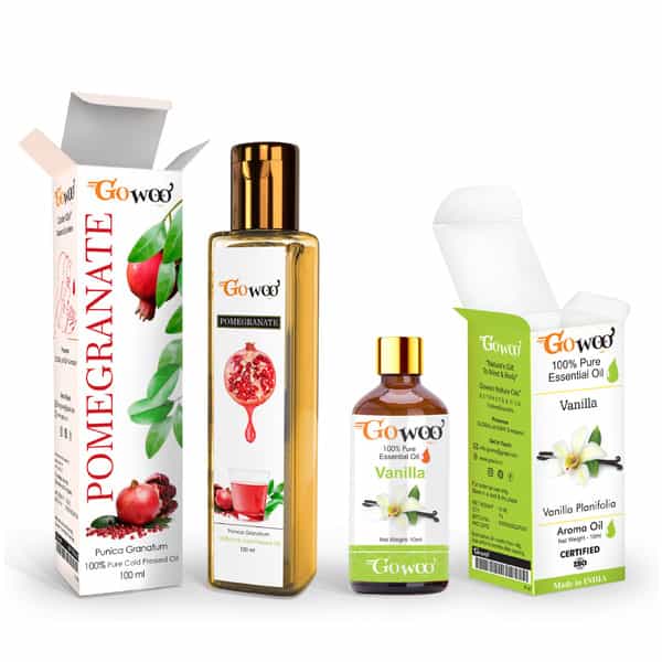 Pack Of 2 Vanilla Essential Oil & Pomegranate Seed Carrier Oil - 100% Pure & Natural Oil