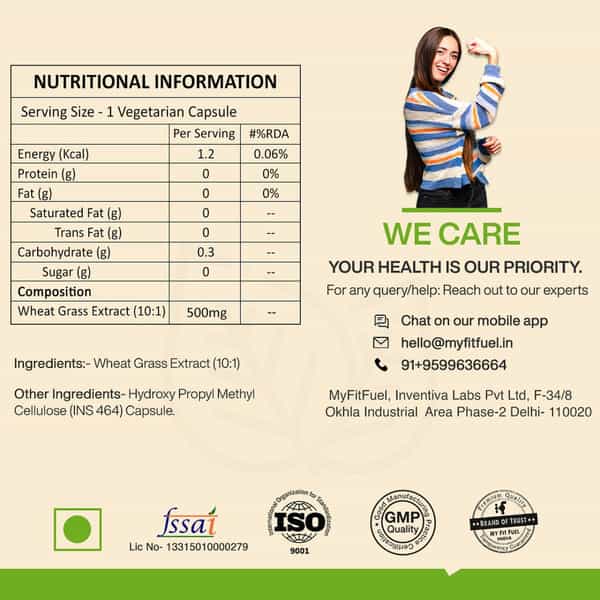 Myfitfuel Wheat Grass Extract (10:1 | 500Mg)- 90 Capsules