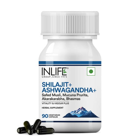 Inlife Shilajit With Ashwagandha Safed Musli Akarkara | Strength And Stamina | For Men & Women - 90n