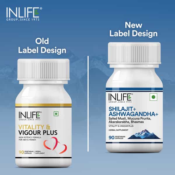 Inlife Shilajit With Ashwagandha Safed Musli Akarkara | Strength And Stamina | For Men & Women - 90N