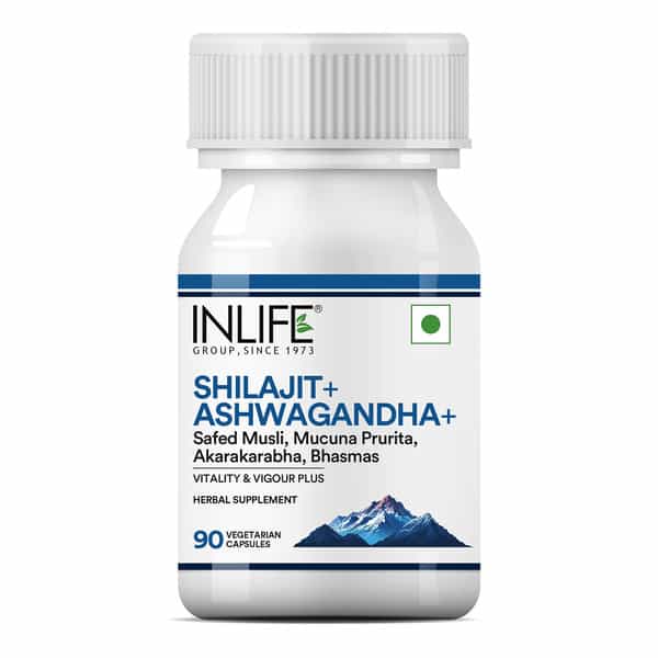 Inlife Shilajit With Ashwagandha Safed Musli Akarkara | Strength And Stamina | For Men & Women - 90N