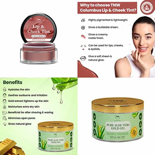The Natural Wash Lip & Skin Care Combo With Columbus Lip & Cheek Tint And Pure Aloe Vera Gold Gel