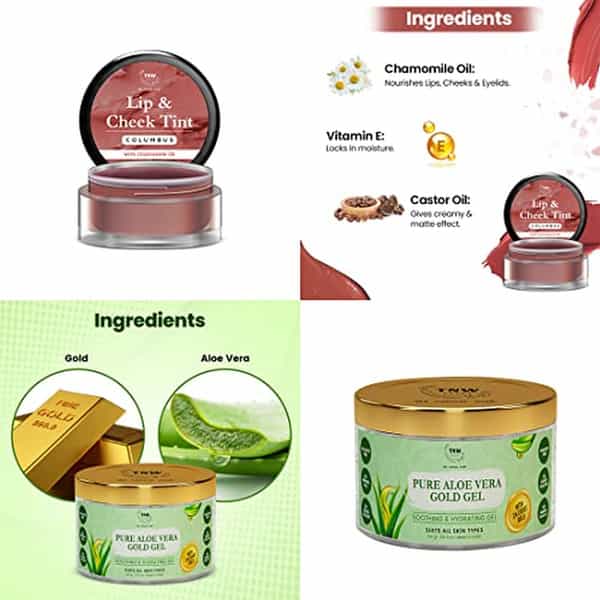 The Natural Wash Lip & Skin Care Combo With Columbus Lip & Cheek Tint And Pure Aloe Vera Gold Gel
