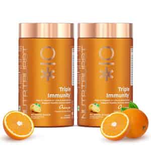Nutriburst Triple Immunity Gummies With Vitamin C | Amla & Zinc (2x60 Gummies)(orange Flavour)