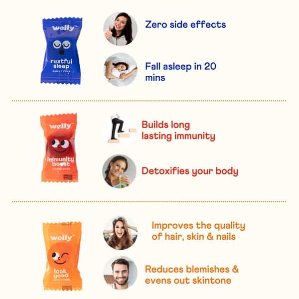 Welly Look Good Sleep & Immunity Multivitamin Gummies For Glowing Skin & Deep Sleep 90 Gummies