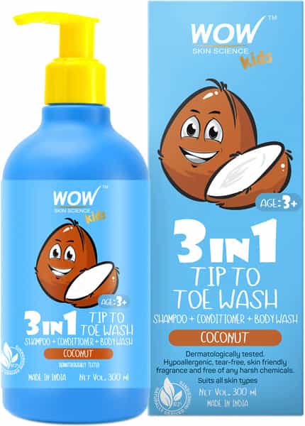 Wow Skin Science Kids 3 In 1 Tip To Toe Wash - Coconut - 300 Ml