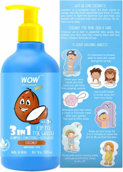Wow Skin Science Kids 3 In 1 Tip To Toe Wash - Coconut - 300 Ml