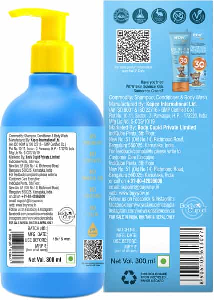 Wow Skin Science Kids 3 In 1 Tip To Toe Wash - Coconut - 300 Ml