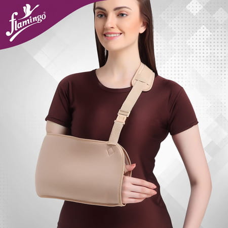 Flamingo Arm Sling|Shoulder Injury Wrist & Elbow Surgery | Adjustable Strap (L) Hand Support (Beige)