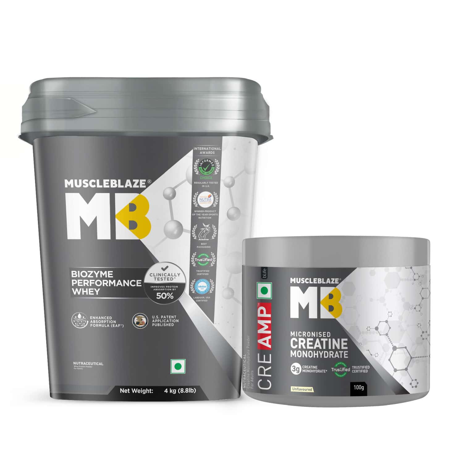 Muscleblaze Biozyme Whey (rich Choc | 4kg) + Creatine Creamp (100g | Unflavoured) | Combo Pack