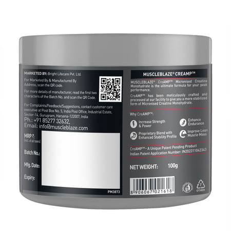 Muscleblaze Biozyme Performance Whey (Rich Chocolate | 4kg) & Creatine Monohydrate Creamp (100g)