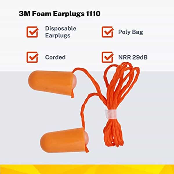 3M Corded Disposable, 1110 Ear Plugs, Extra Soft, Reusable Earbuds Noise Cancellation (Pack Of 50)