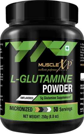 Musclexp Micronized L-Glutamine Powder - 250gm Unflavored + Shaker