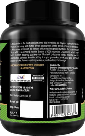 Musclexp Micronized L-Glutamine Powder - 250gm Unflavored + Shaker