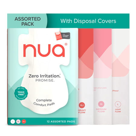 Nua Sanitary Pads | 3 Heavy Flow | 5 Medium Flow | 4 Light Flow | 12 Pads