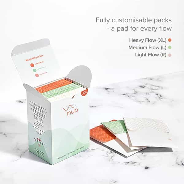 Nua Sanitary Pads | 3 Heavy Flow | 5 Medium Flow | 4 Light Flow | 12 Pads
