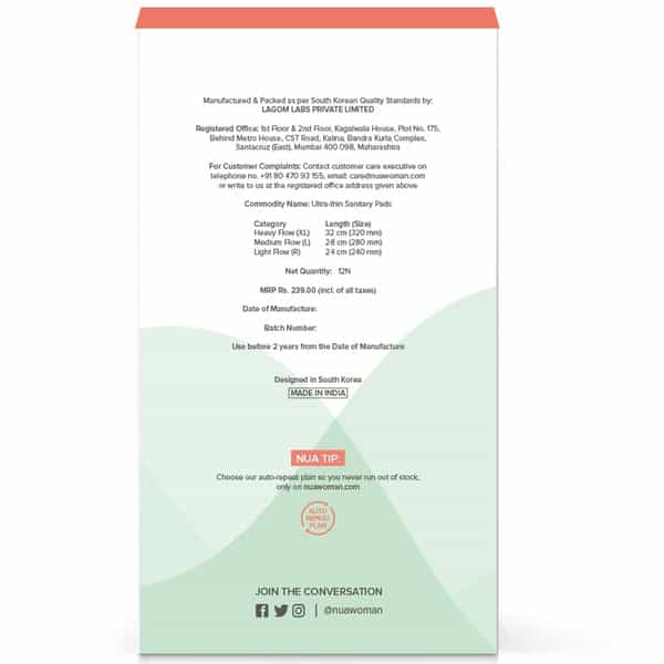 Nua Sanitary Pads | 3 Heavy Flow | 5 Medium Flow | 4 Light Flow | 12 Pads