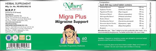 Naturz Ayurveda Migra Plus - 60 Tablets (Pack Of 2)