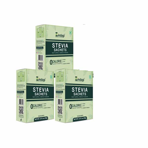 Zindagi Stevia Powder Sachets|Zero Calorie Sweetener|Diabetic Friendly|100 Sachets |Pack Of 3