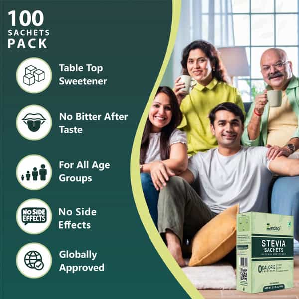 Zindagi Stevia Powder Sachets|Zero Calorie Sweetener|Diabetic Friendly|100 Sachets |Pack Of 3