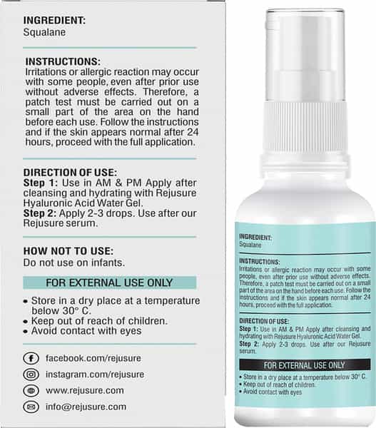 Rejusure 100% Plant Derived Pure Squalane Lightweight Face Oil - 30 Ml
