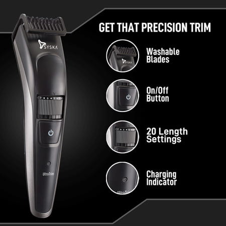 Syska Ultratrim Ht800 Runtime: 30 Min Trimmer For Men (Black Grey)