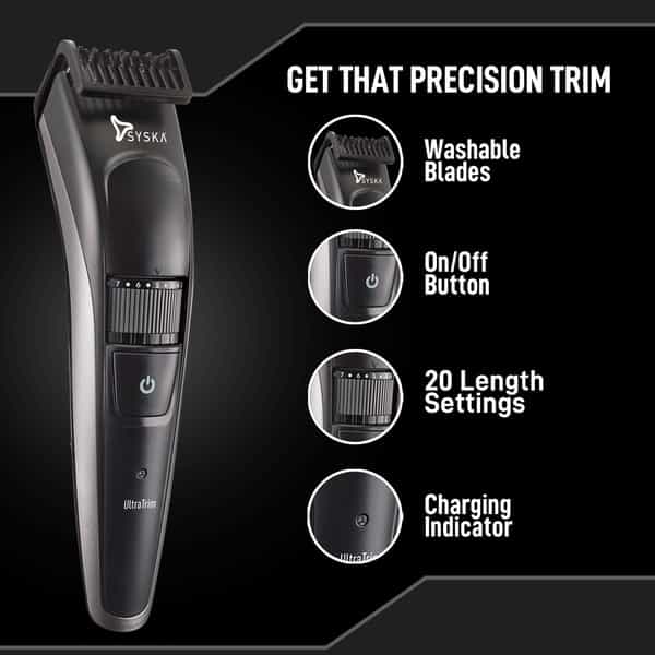 Syska Ultratrim Ht800 Runtime: 30 Min Trimmer For Men (Black Grey)