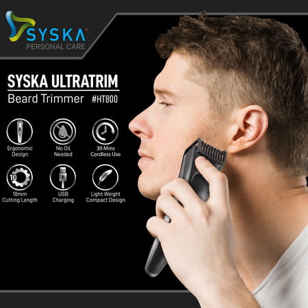 Syska Ultratrim Ht800 Runtime: 30 Min Trimmer For Men (Black Grey)