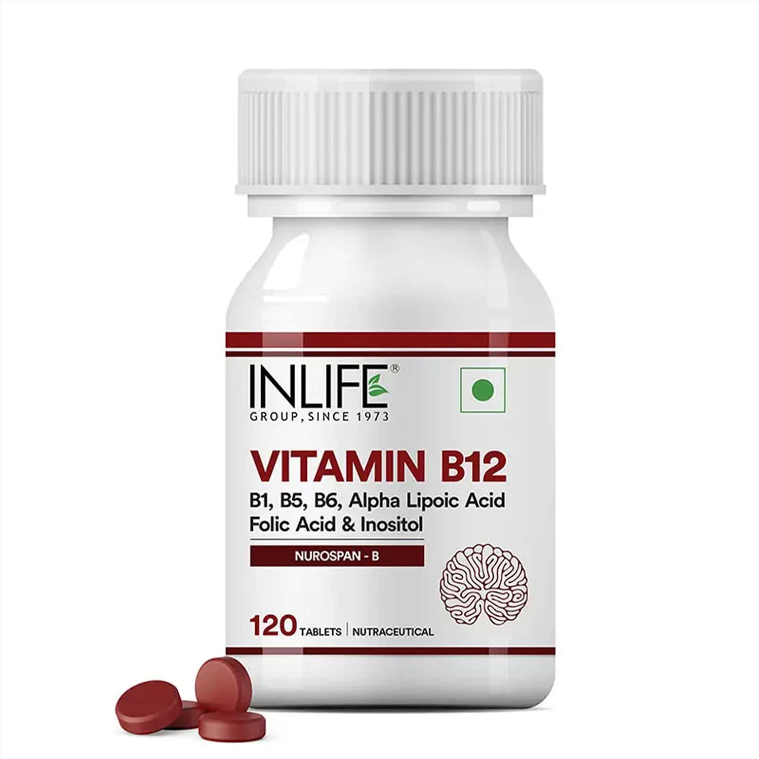 Inlife Vitamin B12 With Alpha Lipoic Acid | Folic Acid | Inositol | B1 | B5 & B6 - 120 Tablets