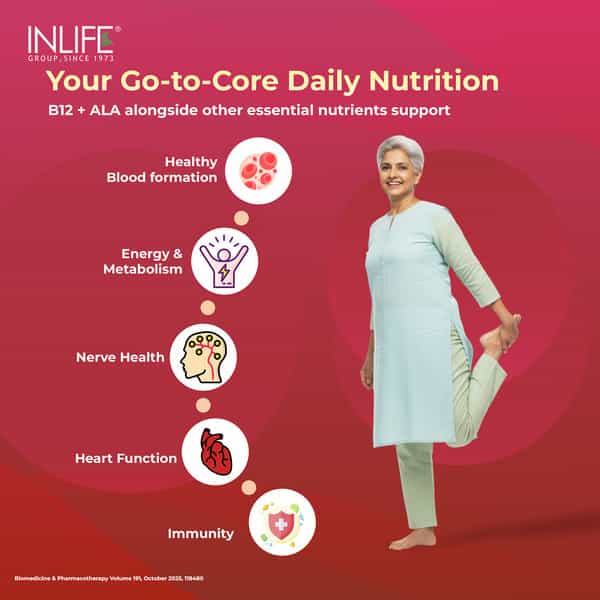 Inlife Vitamin B12 With Alpha Lipoic Acid Energy Nerve Support - 120 Tablets