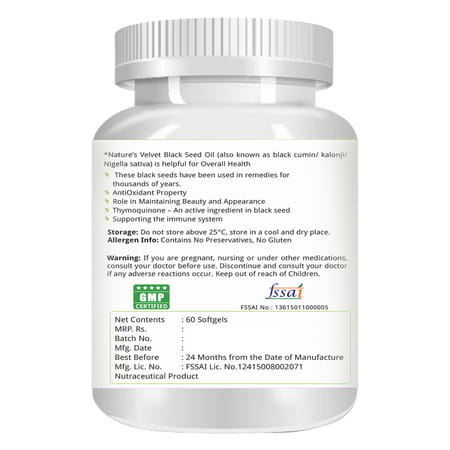 Natures Velvet Black Seed Oil 500mg 60 Softgels