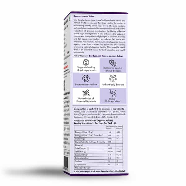 Baidyanath Asli Ayurved Karela Jamun Juice 1 Litre No Added Sugar Healthy Blood Sugar Management