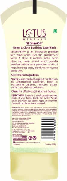 Lotus Herbals Neemwash Neem & Clove Ultra-Purifying Face Wash With Active Neem Slices - 80 G