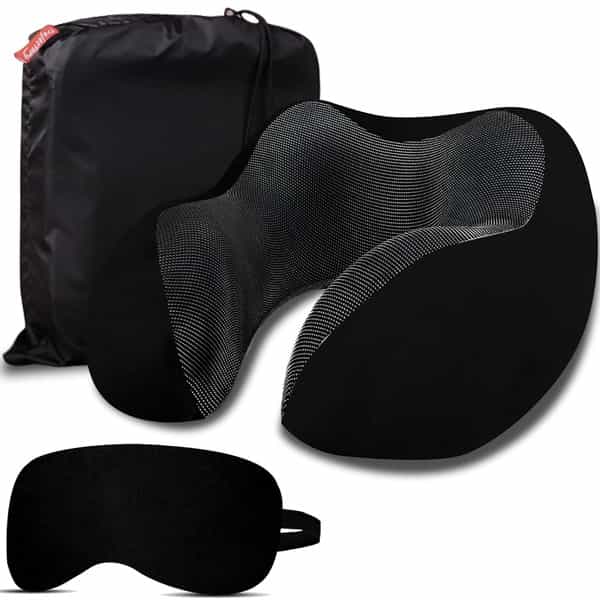 Trajectory Travel Neck Pillow Memory Foam 3 In 1 Combo With Eye Mask And Carry Bag Combo | Black