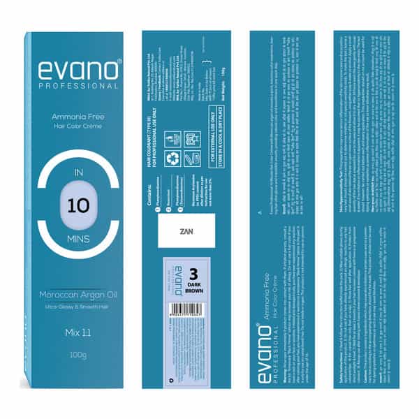 Evano Professional Creme Hair Colour Dark Brown 100G | Ammonia Free | 100% Grey Coverage In 10 Min