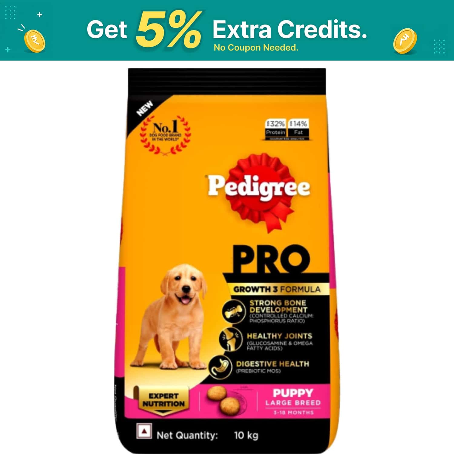 Pedigree Pro Puppy Large Breed | 10 Kg Dry Dog Food | Vet Trusted Brand (3-18 Months)