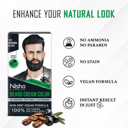 Nisha Beard Colour For Men Original Black 40g | Ammonia Free | Professional Beard Cream Hair Color