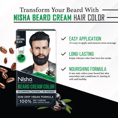Nisha Beard Colour For Men Original Black 40g | Ammonia Free | Professional Beard Cream Hair Color