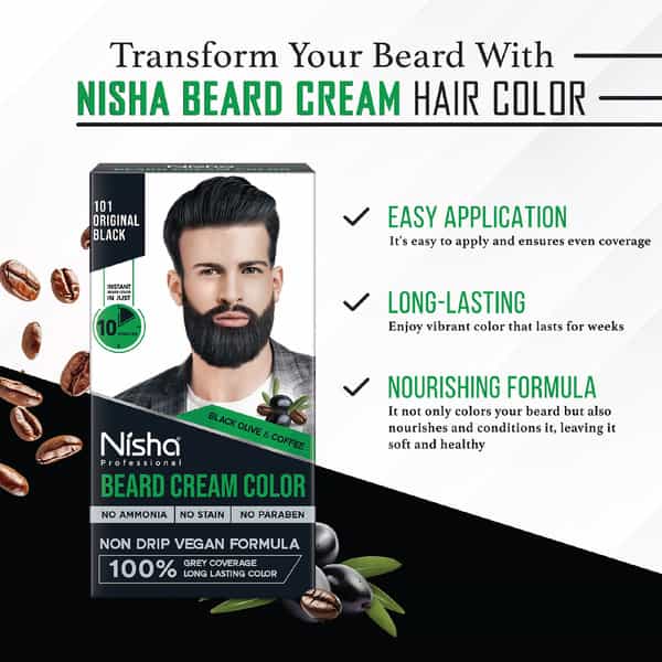 Nisha Beard Colour For Men Original Black 40G | Ammonia Free | Professional Beard Cream Hair Color