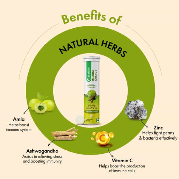 Dr. Vaidya's Immuni Charge, Natural Immunity Booster | Vitamin C, Amla & Zinc | Lemon (2X15 Tablets)