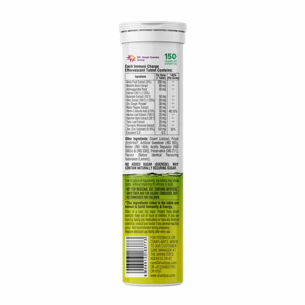 Dr. Vaidya's Immuni Charge, Natural Immunity Booster | Vitamin C, Amla & Zinc | Lemon (2X15 Tablets)