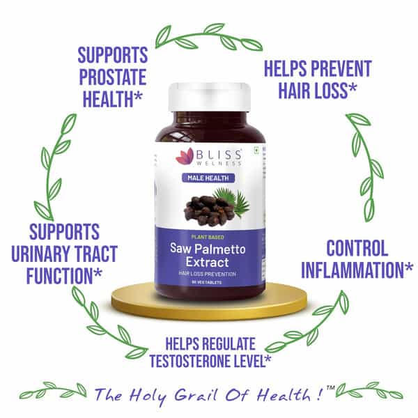 Bliss Welness Saw Palmetto Extract For Hair Growth Prostate Ayurvedic Dht Blocker - 60 Veg Tablets