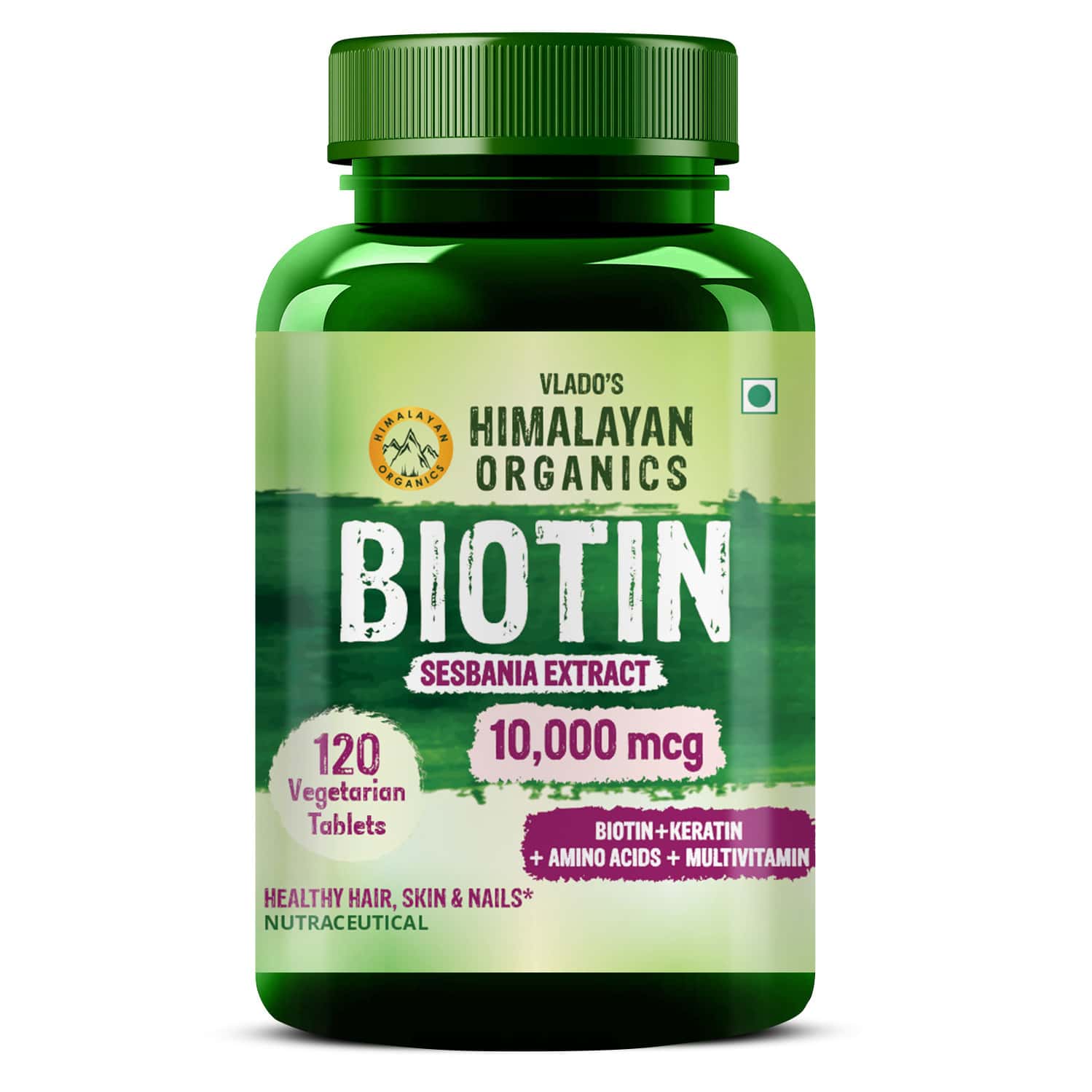 Vlado's Himalayan Organics Biotin Multivitamin 10 | 000 Mcg Supplement - 120 Veg Tablets